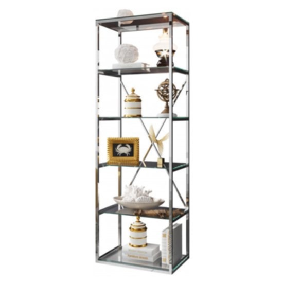 Bibliothèque Arya – Inox & Plateaux Transparants 60x40x180 cm
