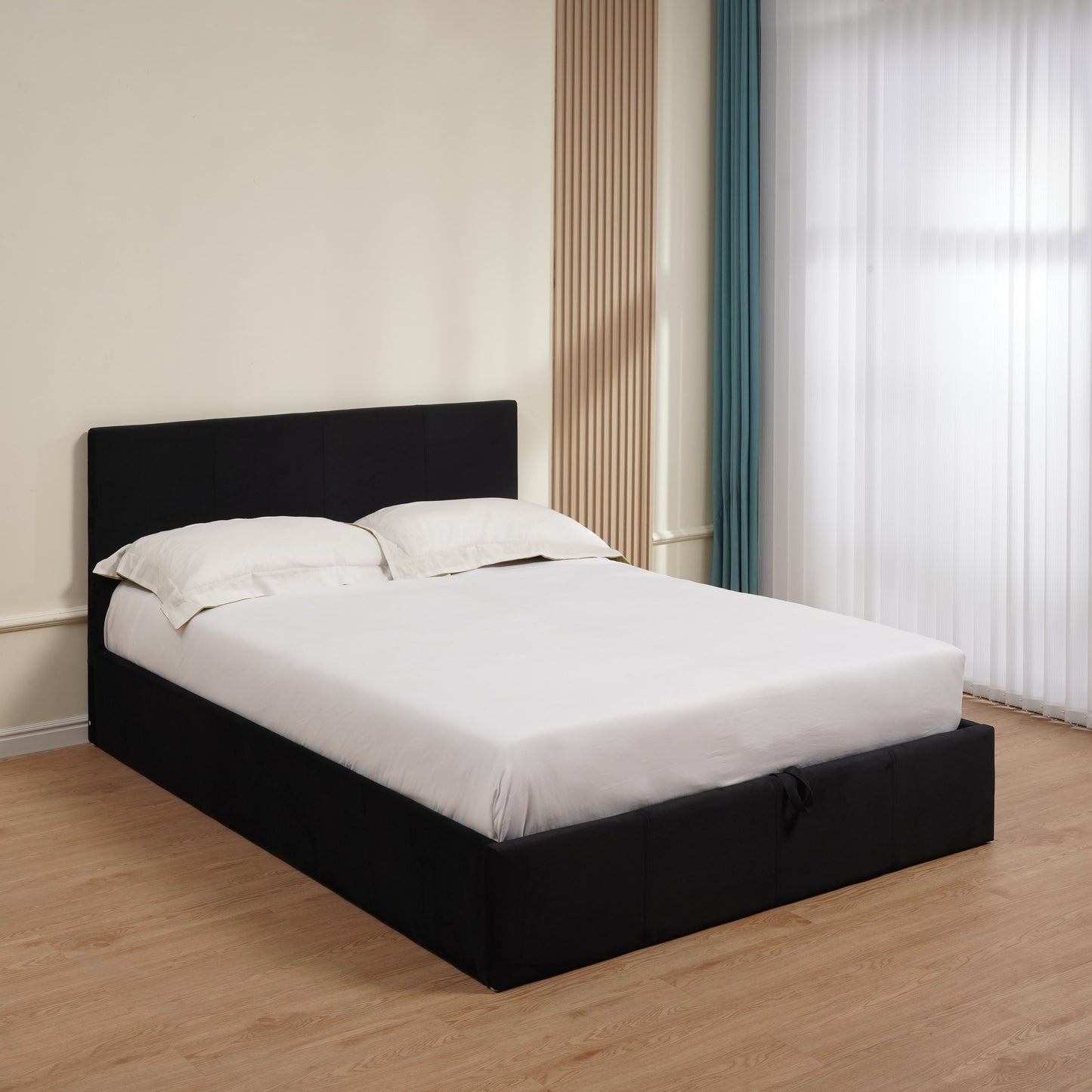 Lit coffre Bastien en velours gris 140x190 cm – Design pratique et élégant