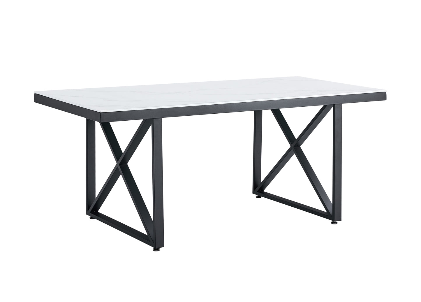 Table repas Levanto – Pieds métal noir et plateau effet marbre blanc 180x90x75 cm