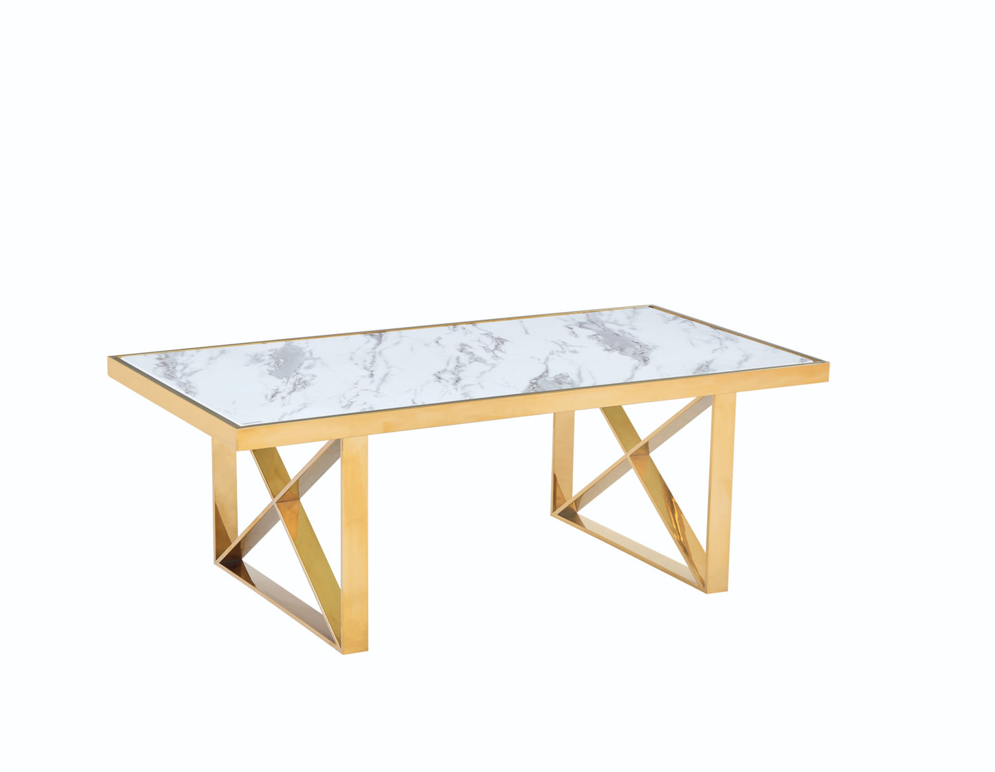 Table Basse Levanto – Métal Gold & Plateau Marbre Blanc 120x60x45 cm