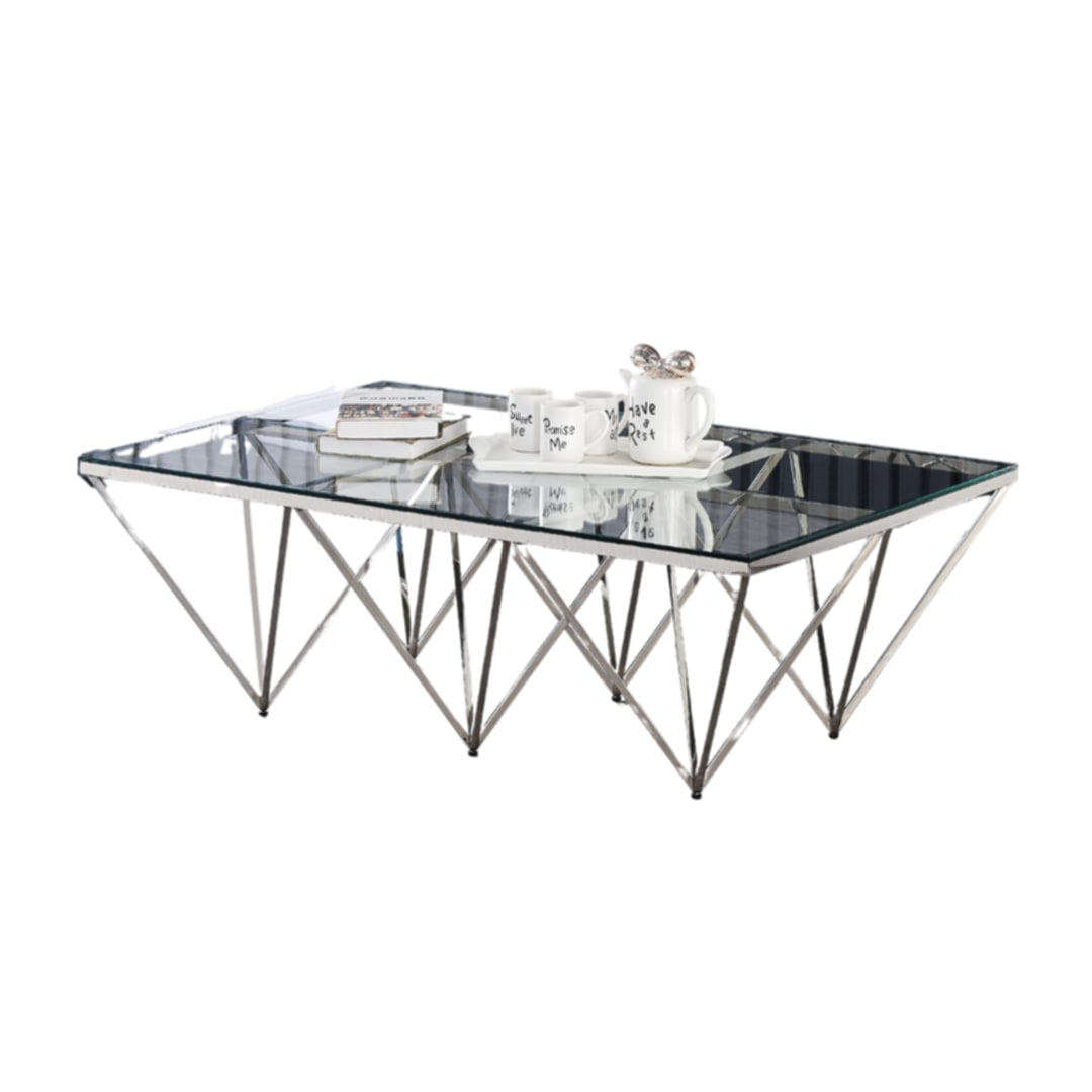 Table Basse Gize – Pieds Chrome & Plateau Transparent 130x70 cm