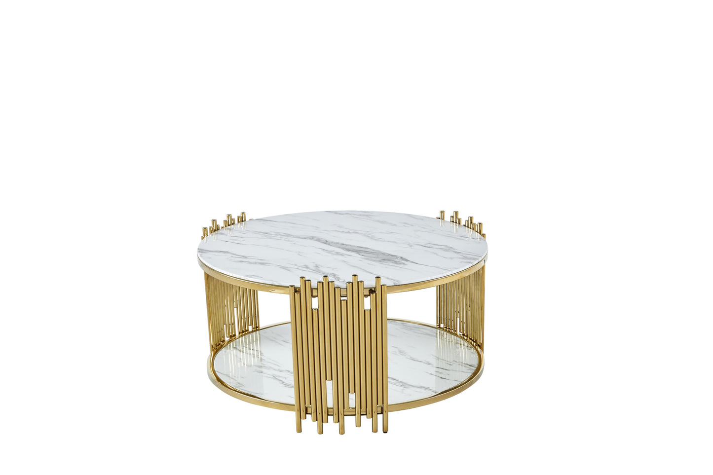 Table Basse Stick – Finition Gold & Plateau Effet Marbre Blanc 90x45 cm