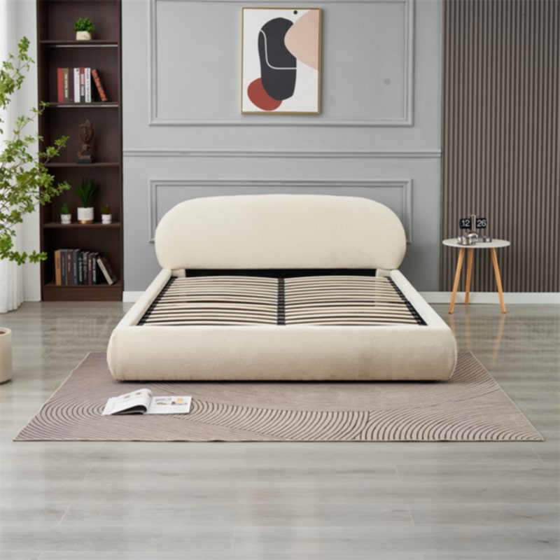 Lit Double Coffre Babylone – Tissu Chenille Beige 140x190 cm