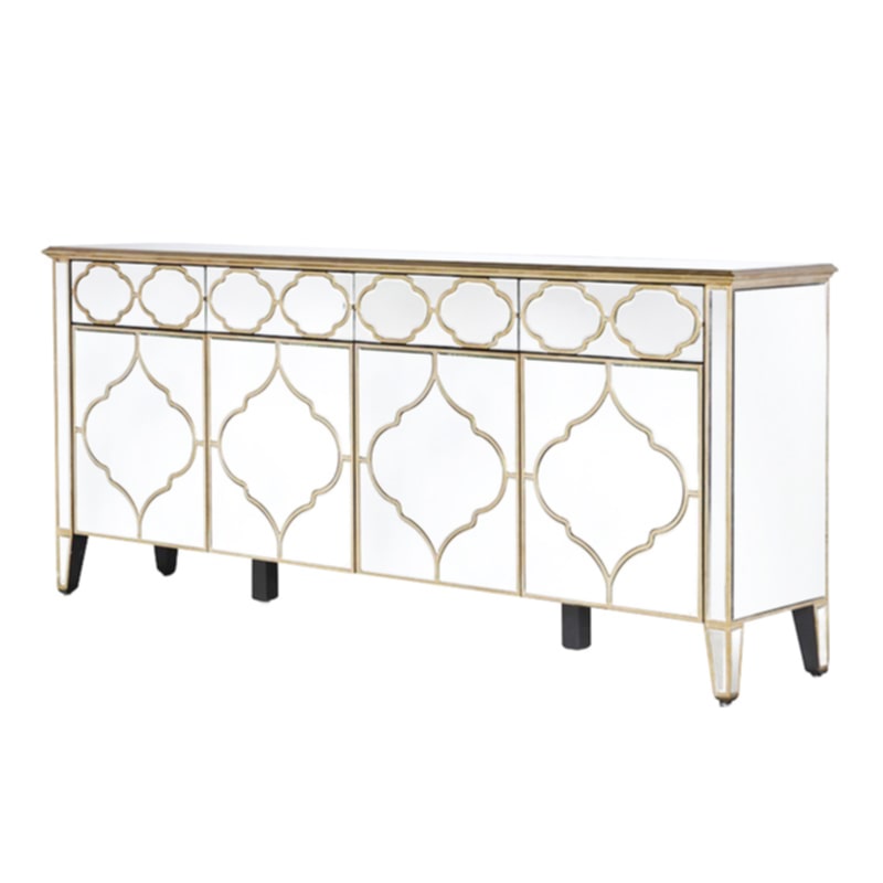 Buffet miroir vénitien 4 portes 200x40x87 cm – Élégance et rangement spacieux
