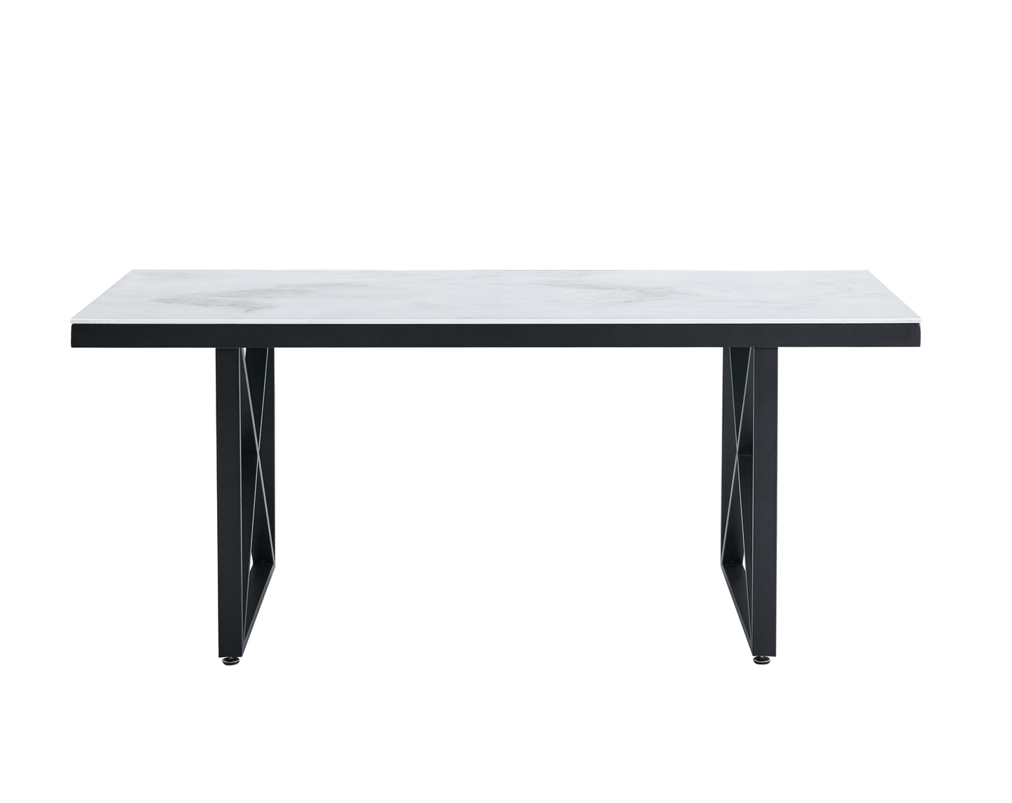Table repas Levanto – Pieds métal noir et plateau effet marbre blanc 180x90x75 cm