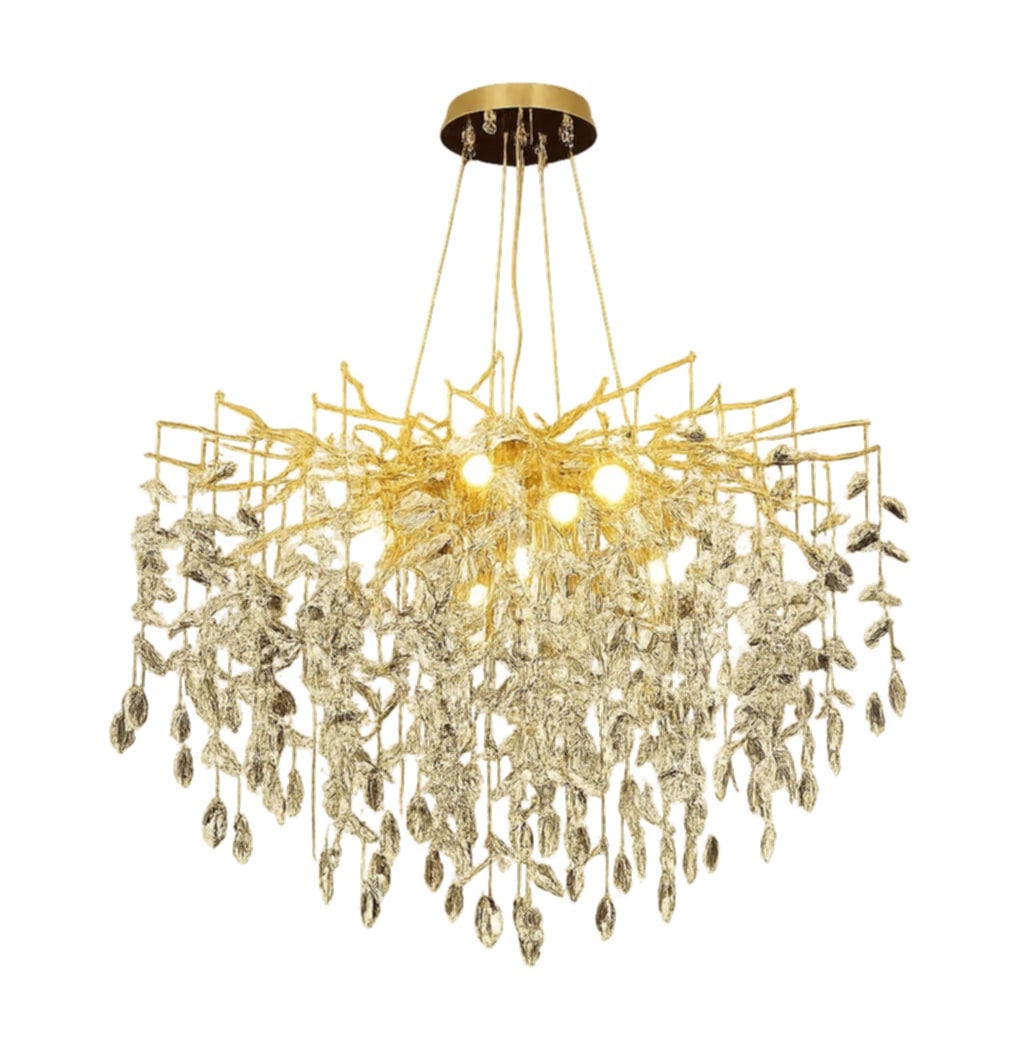 Lustre Nidoya doré en cristal avec câbles réglables – Élégance et modernité