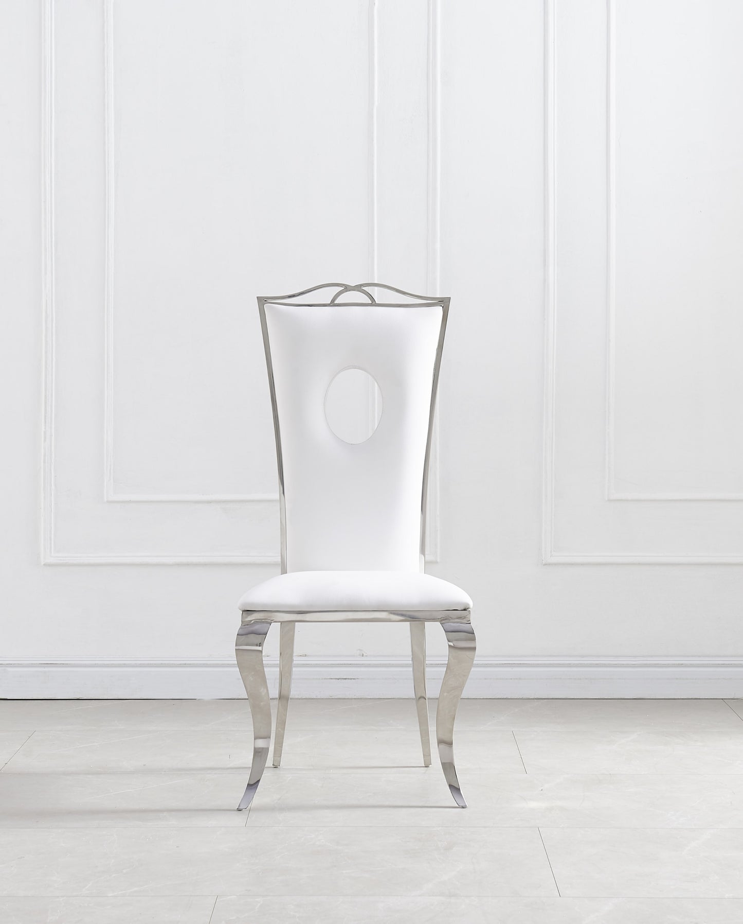 Chaise Royal en Similicuir Blanc avec Pieds Chromés – Élégance et Modernité