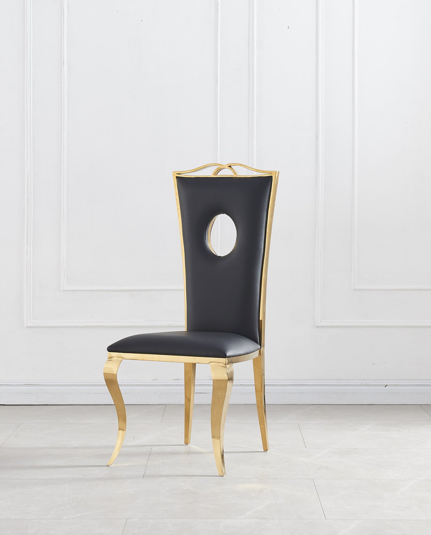 Chaise Royal Gold en Similicuir Noir