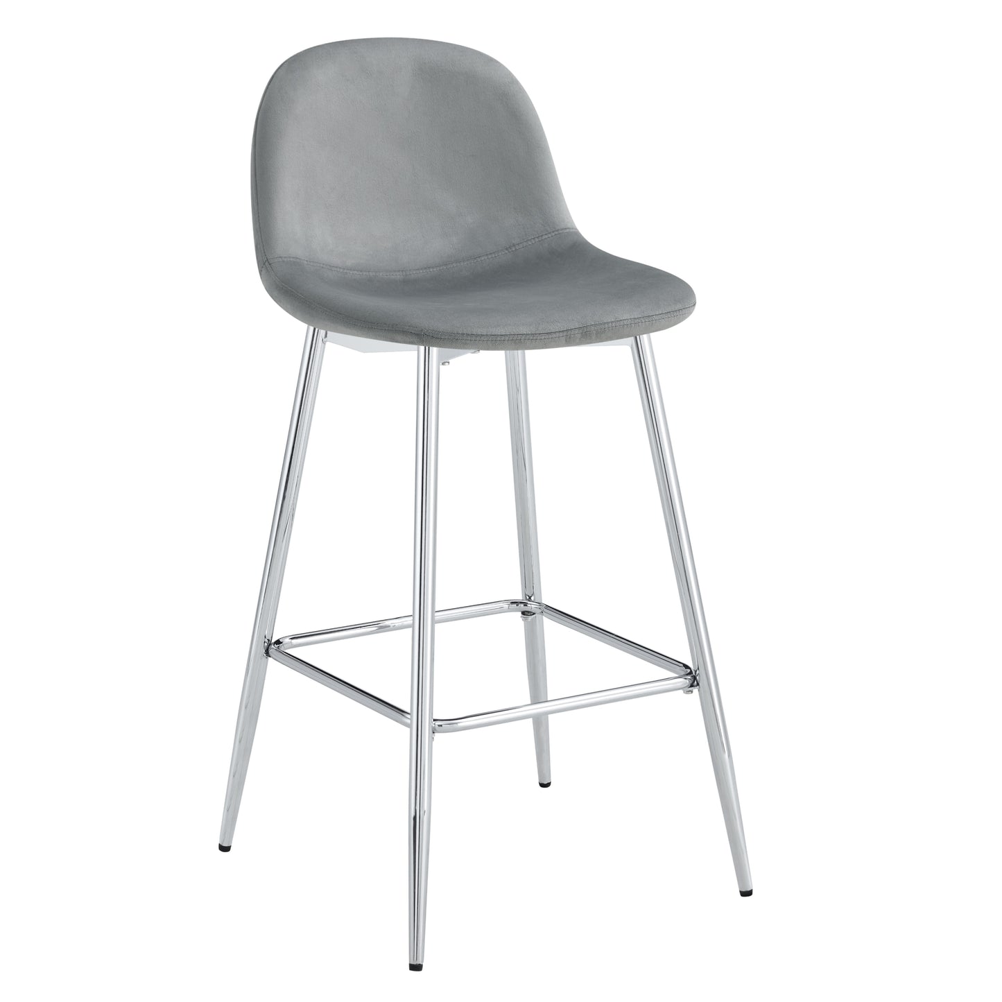 Tabouret de Bar Scandinave en Velours Gris avec Pieds Chromés – Confort et Style
