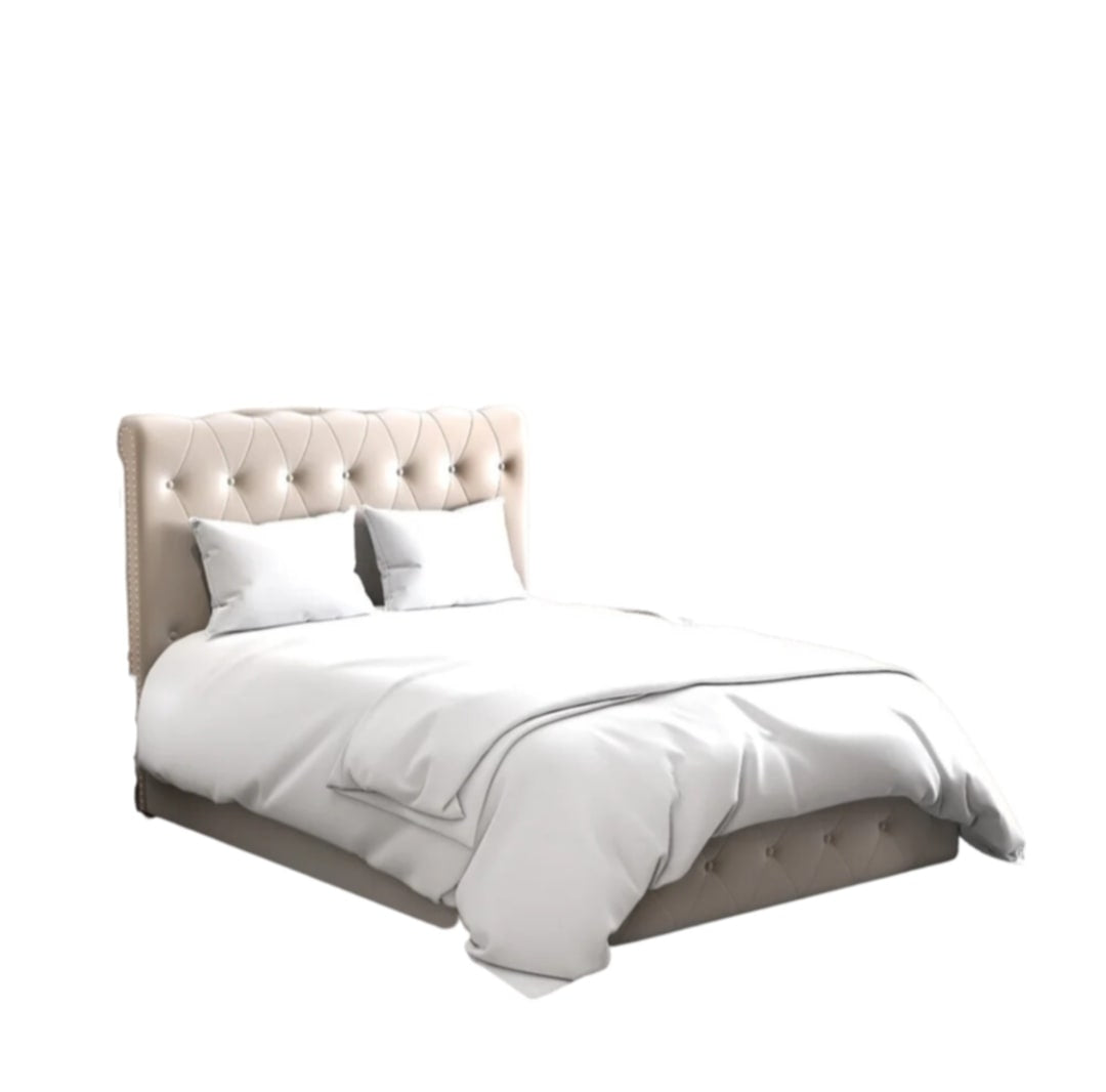 Lit Coffre « Corsica » en Velours Beige – 90x190 cm