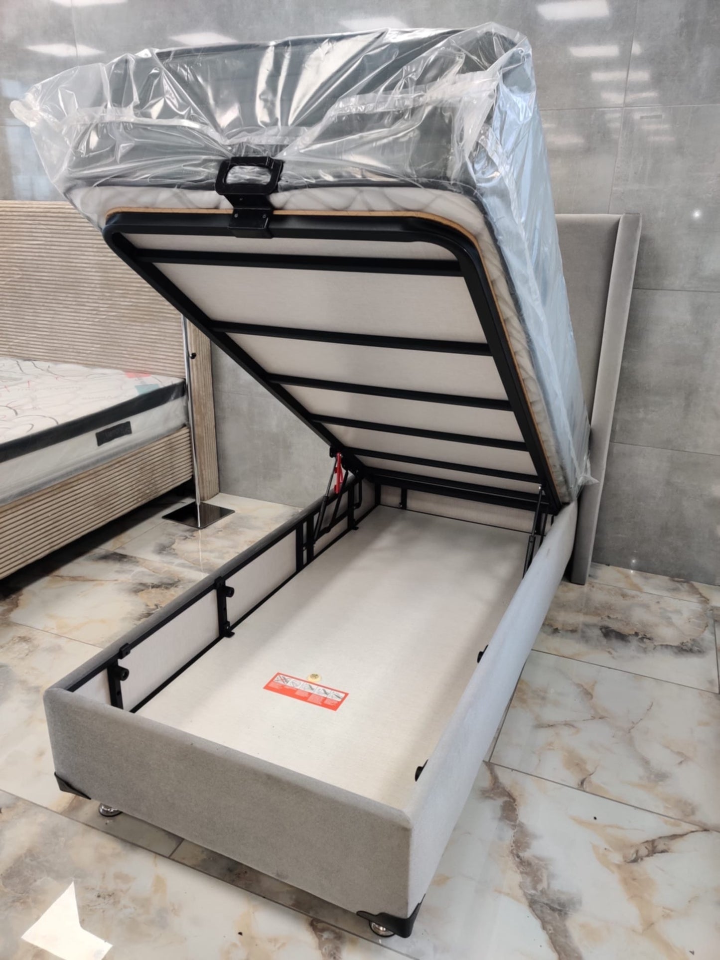 Lit Coffre Coco Box – Velours Gris 90x190 cm