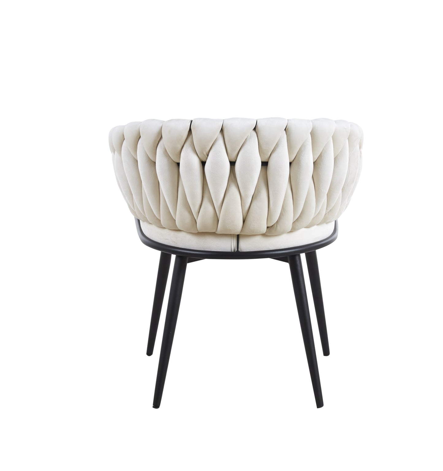 Chaise Tressée avec Accoudoirs en Velours et Pieds Métal Noir – Élégance et Confort