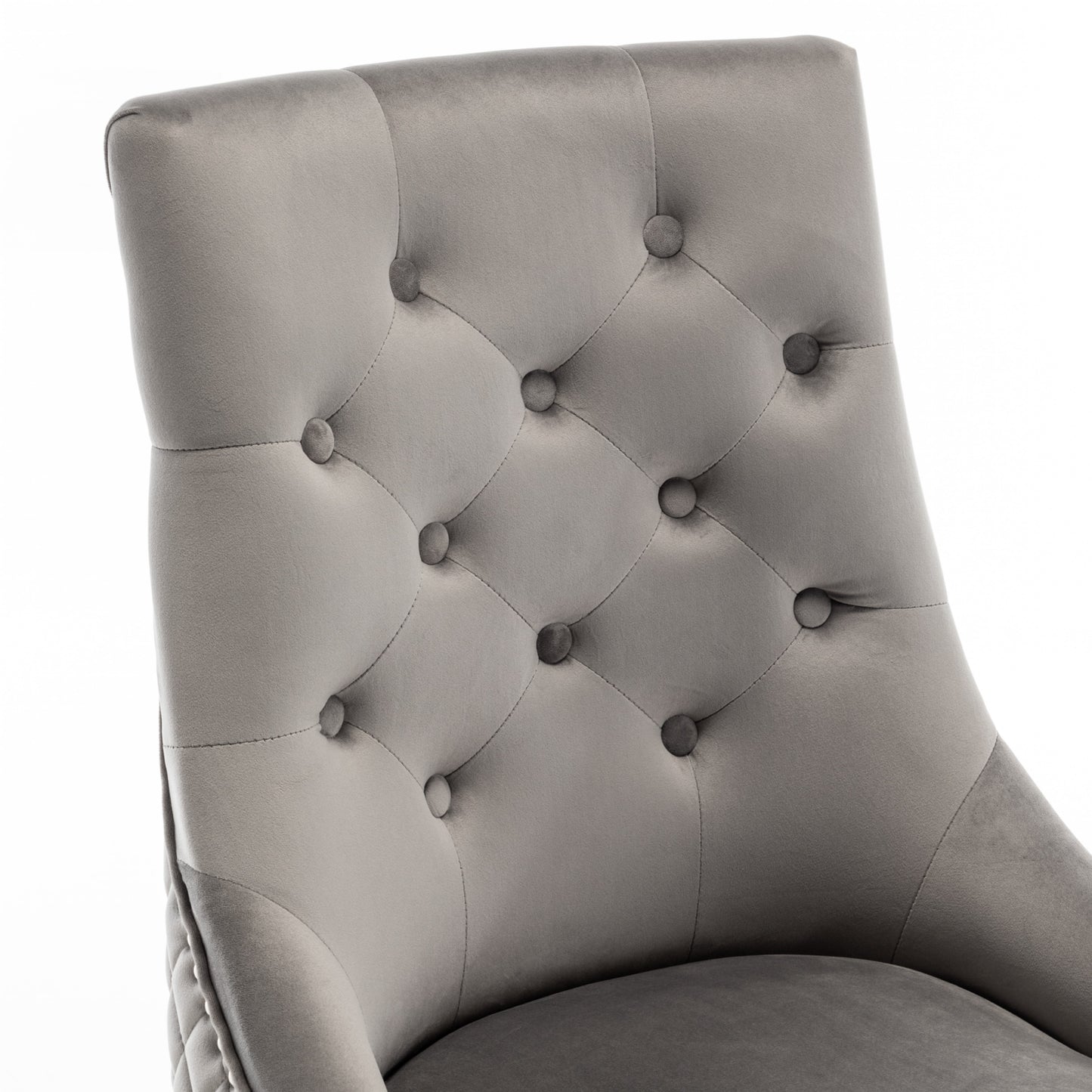 Chaise Anneau Cloutée Matelassée en Velours Anthracite avec Pieds Chromés – Élégance et Confort
