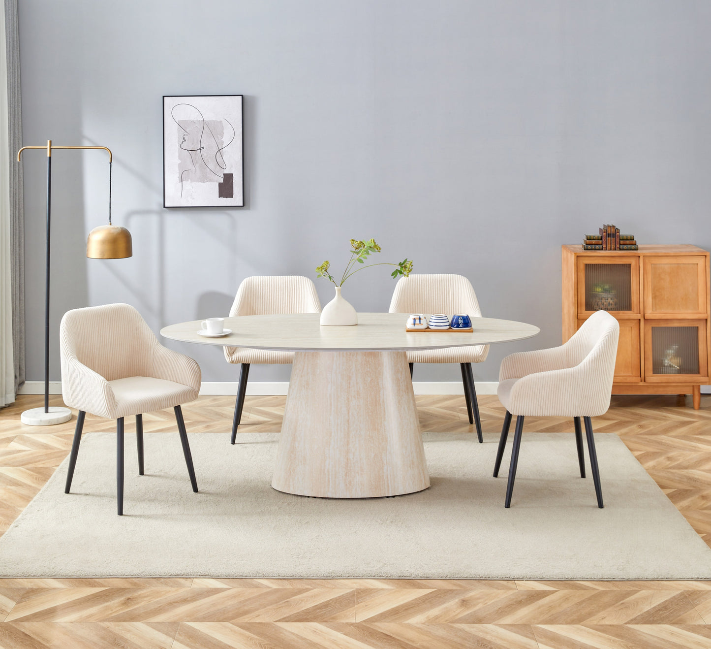 Table de repas Ova – Plateau céramique effet travertin 180 cm