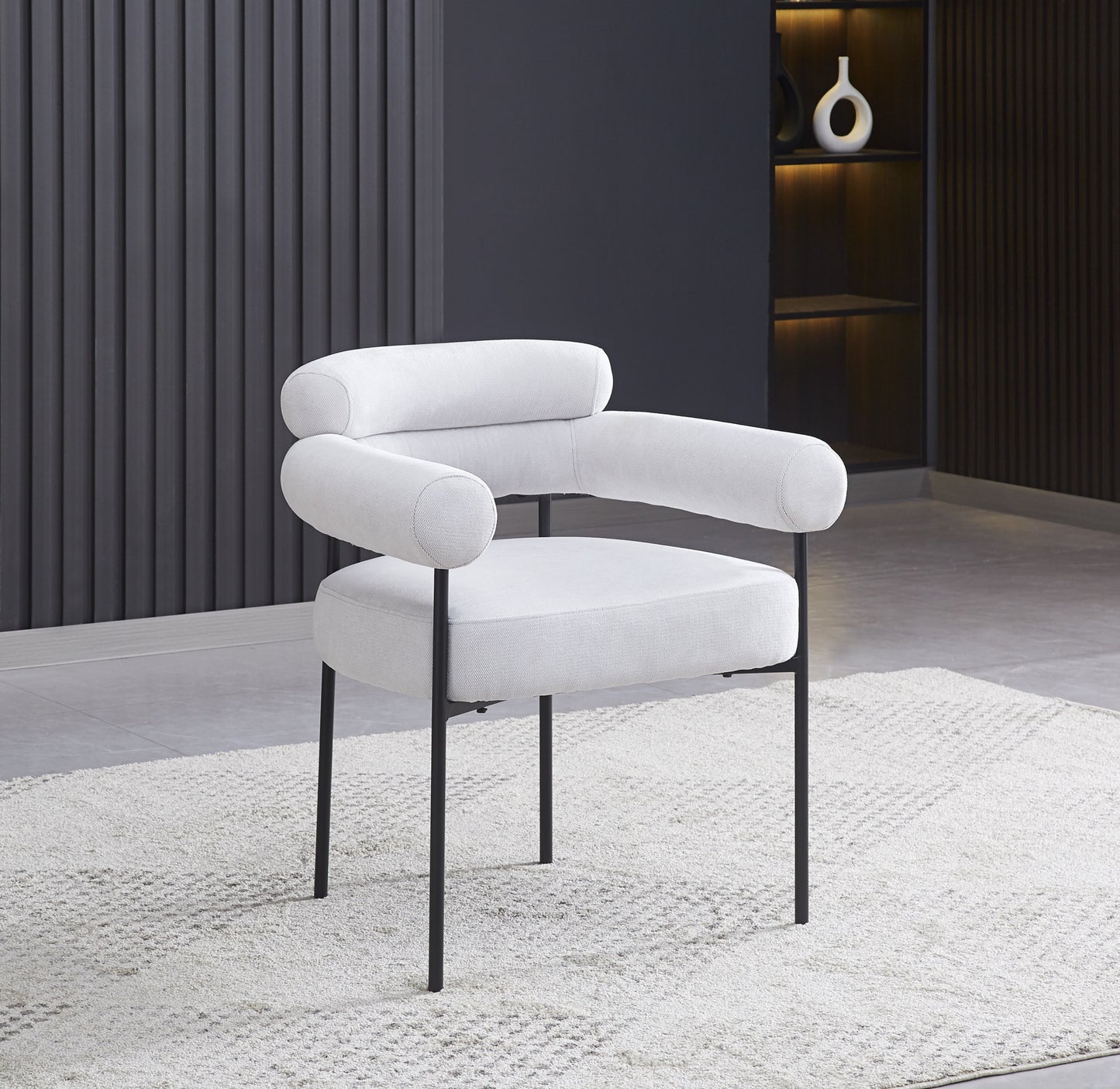 Chaise Bulle avec Accoudoirs en Tissu Serge Gris et Pieds Métal Noir – Confort et Style