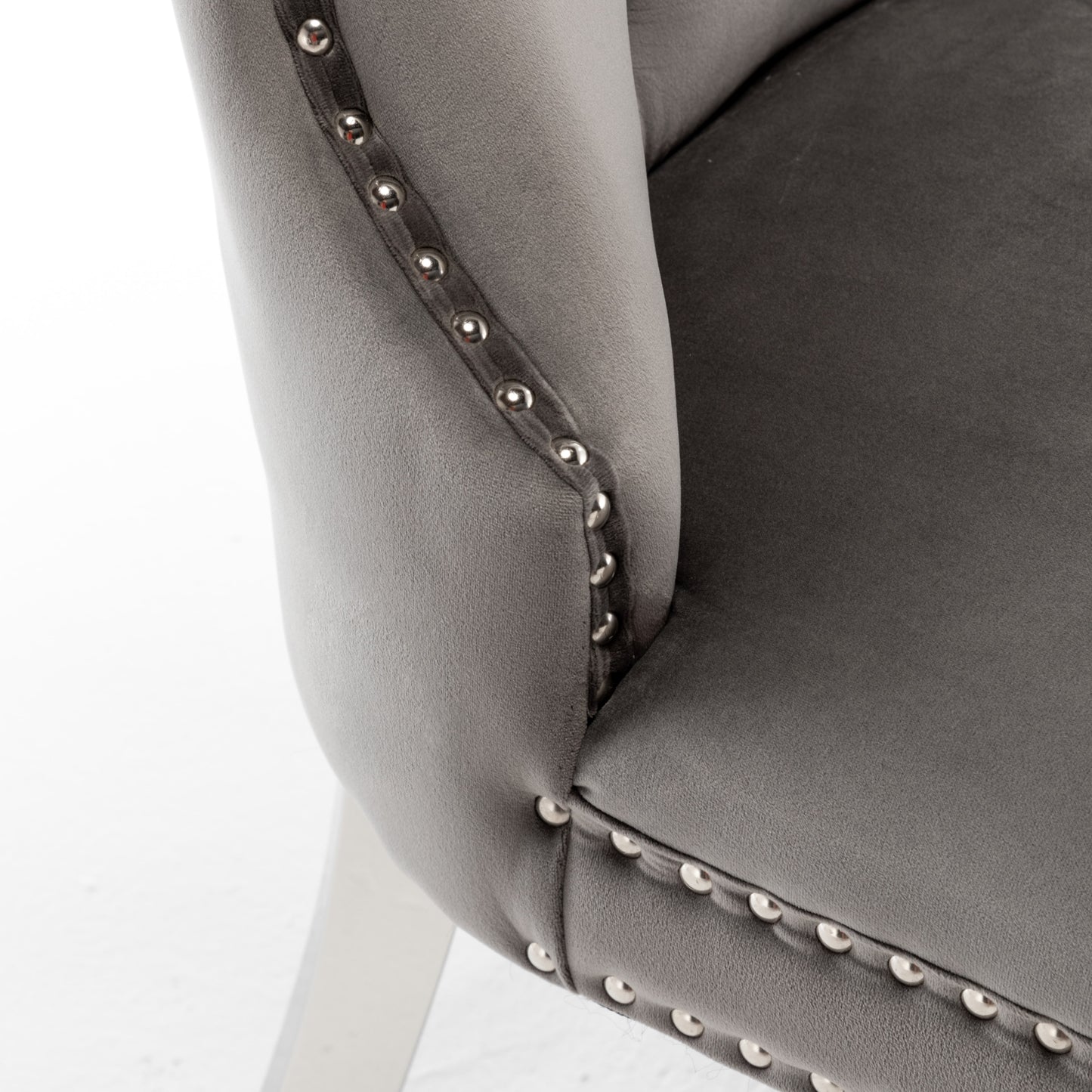 Chaise Poignée Rectangle en Velours Anthracite avec Pieds Chrome