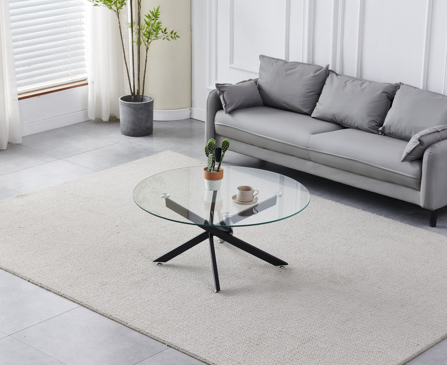Table Basse Olivia – Pieds Noirs & Plateau Transparent