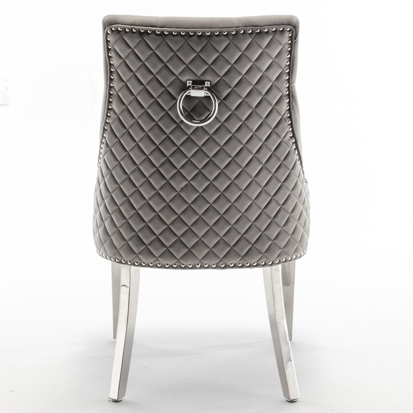 Chaise Anneau Cloutée Matelassée en Velours Anthracite avec Pieds Chromés – Élégance et Confort