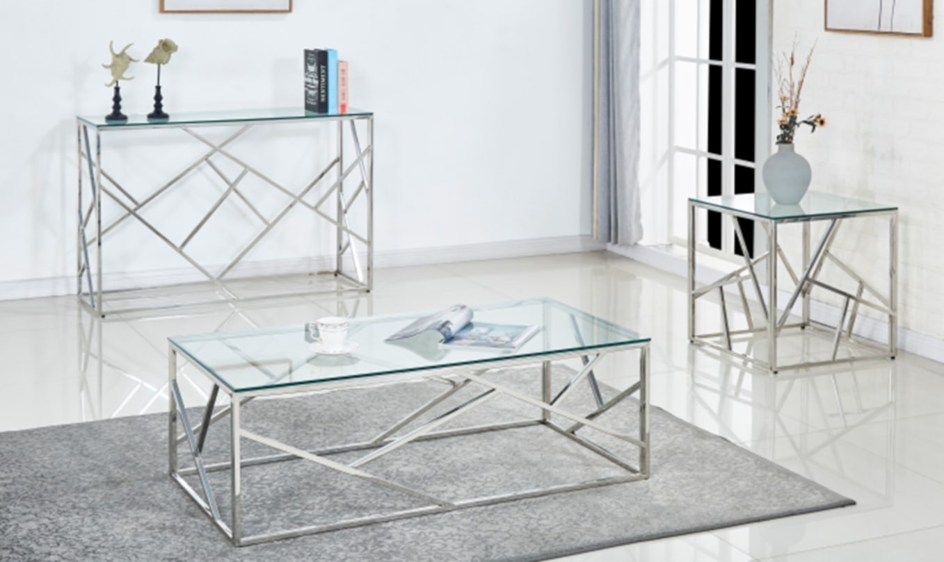 Table Basse Geomag – Pieds Inox & Plateau Transparent 120x60x45 cm
