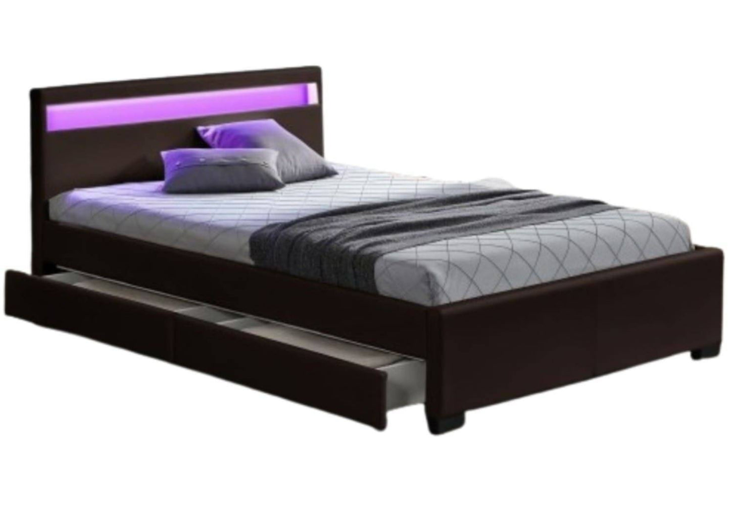 Lit LED en Similicuir Noir avec Tiroirs – 160x200 cm