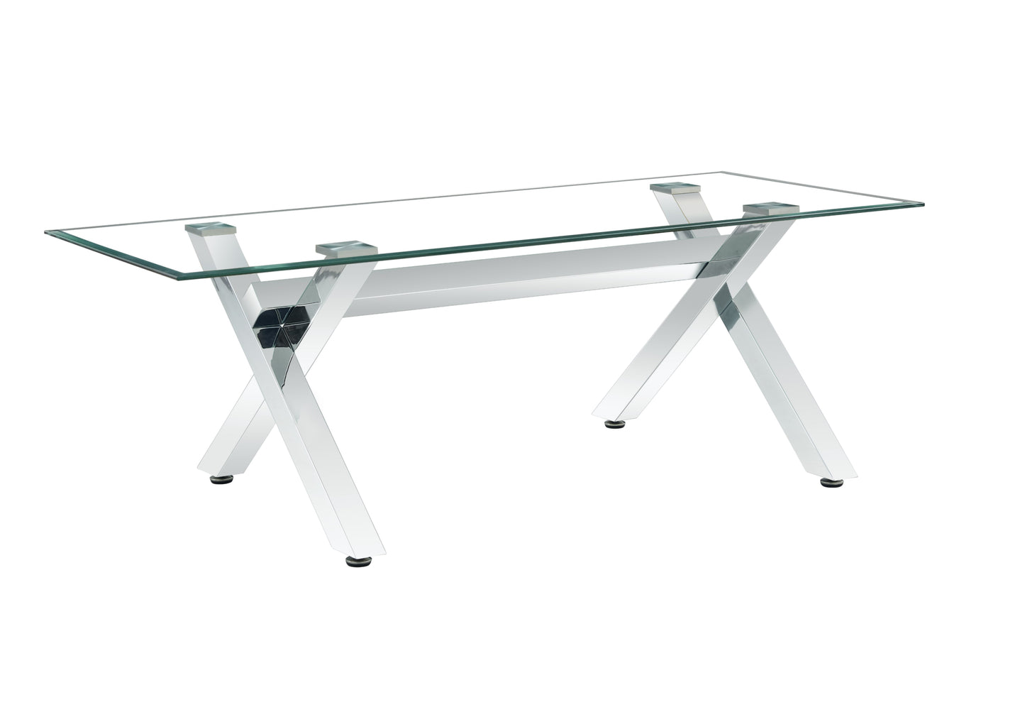 Table repas Ixe – Pieds métal chrome et plateau transparent 150x90x75 cm