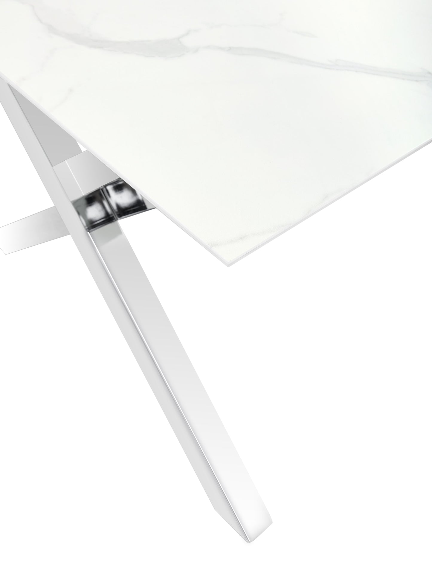 Table Basse IXE – Chrome & Marbre Blanc 120x60x45 cm