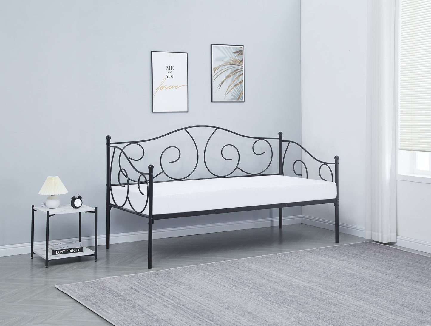 Banquette Lit en Métal Noir 90x190 cm