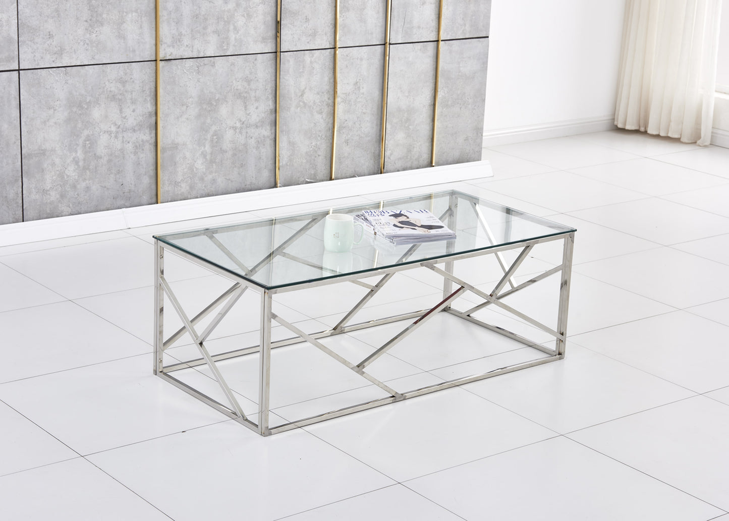 Table Basse Geomag – Pieds Inox & Plateau Transparent 120x60x45 cm