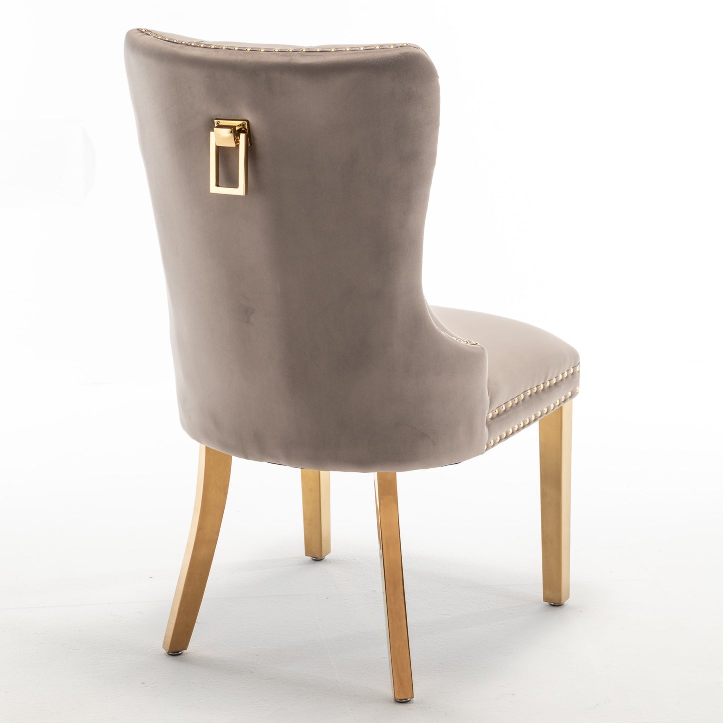 Chaise Poignée Rectangle en Velours Moka avec Pieds Dorés – Élégance et Confort