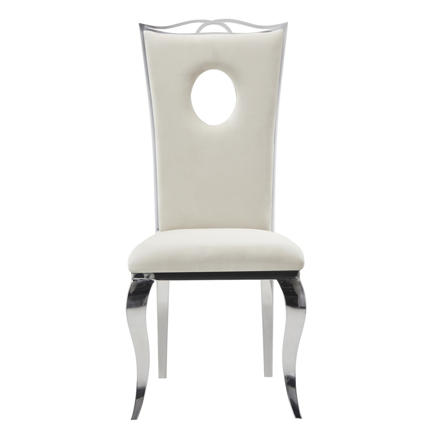 Chaise Royal en Velours Beige avec Pieds Chrome