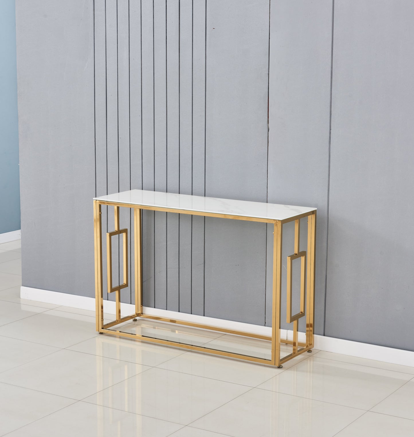 Console Sophie en Métal Doré et Marbre Blanc 120x40x78 cm