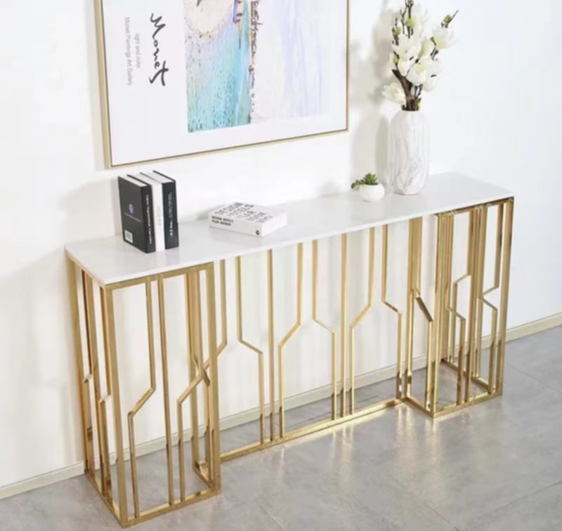 Console Portofino en Marbre Blanc avec Structure Dorée – 120x40x78 cm