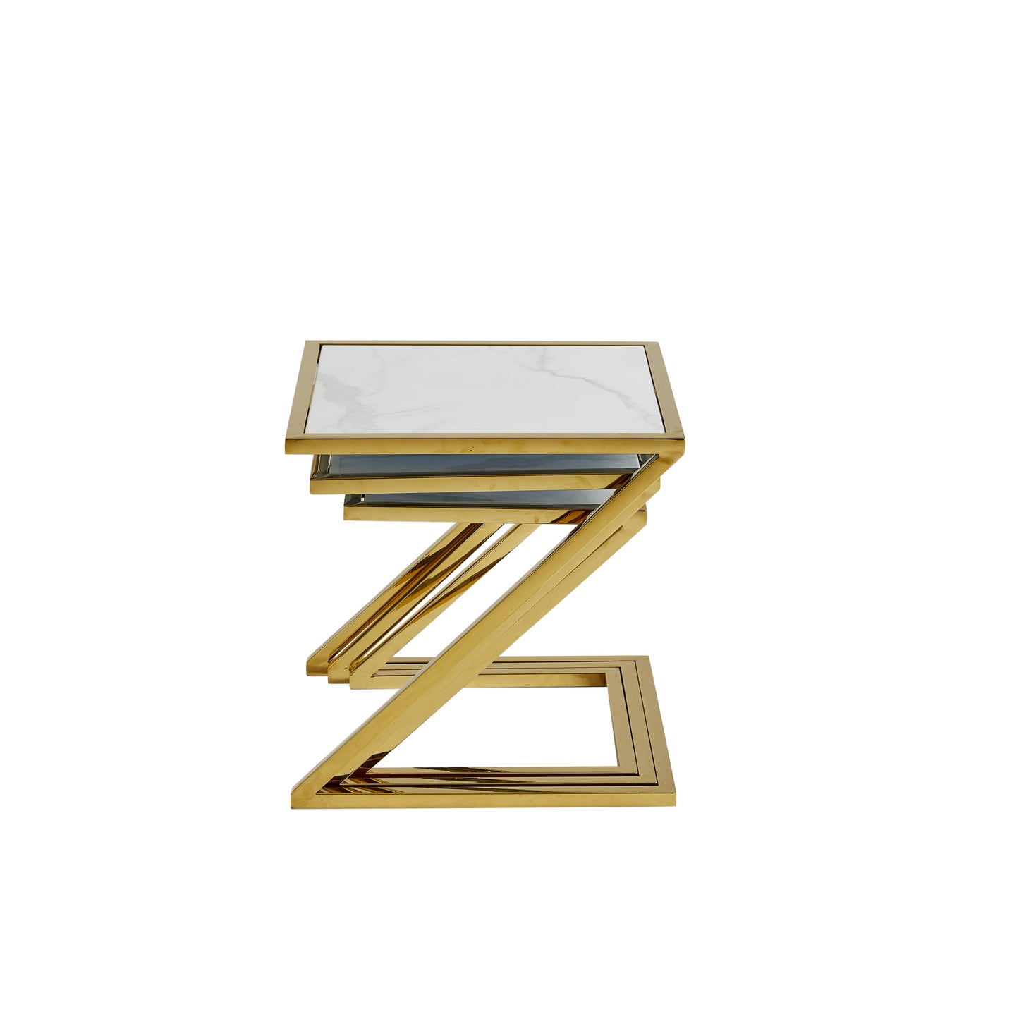 Guéridon Gigogne Gold – Plateaux Marbre Blanc 45x45 / 40x40 / 35x35 cm