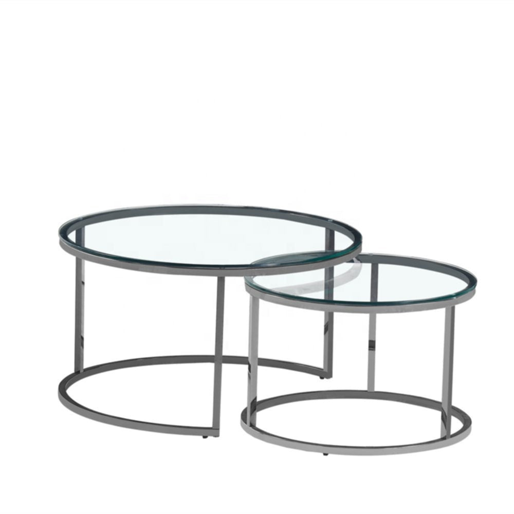Tables Basses Gigognes – Pieds Chrome & Plateaux Transparants 80x45 + 60x38 cm