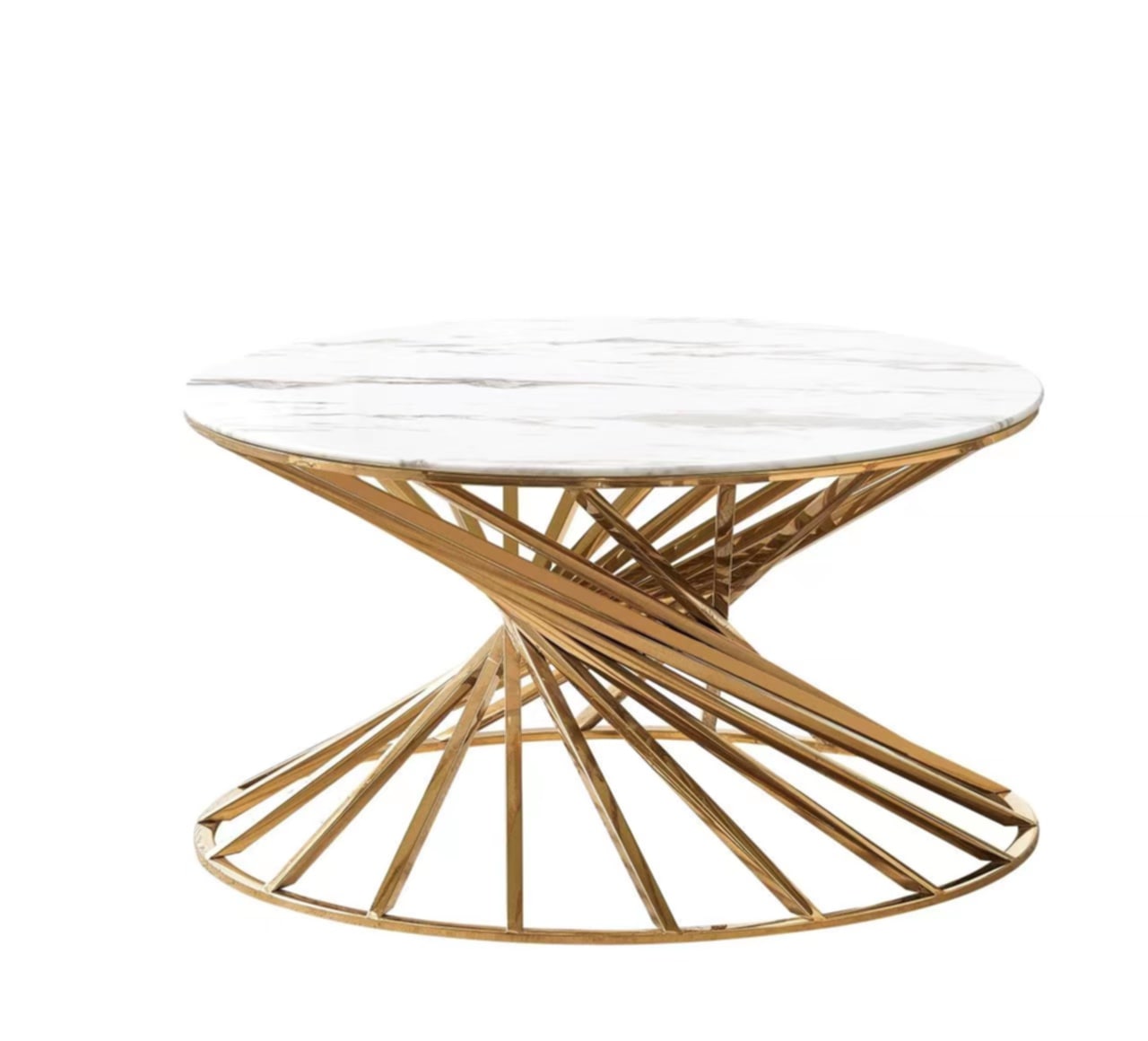 Table Basse Nautilus – Finition Gold & Plateau en Marbre Blanc 80 cm