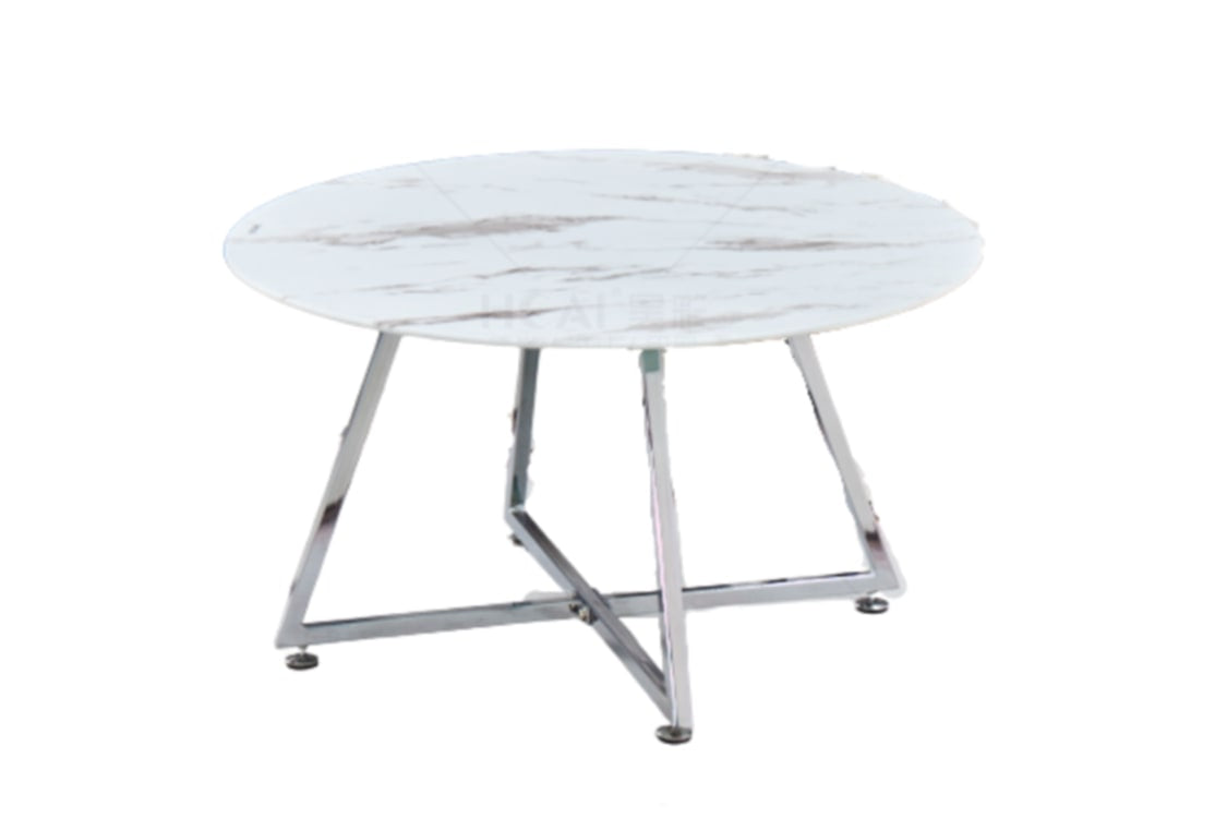 Table Basse Héloïse – Chrome & Marbre Blanc 80x45 cm