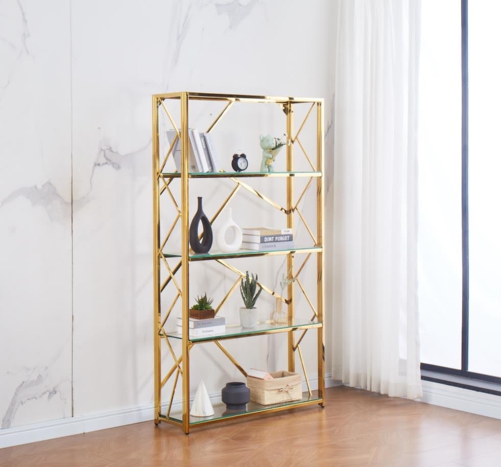 Étagère Geomag – Gold & Plateaux Transparants 100x30x180 cm