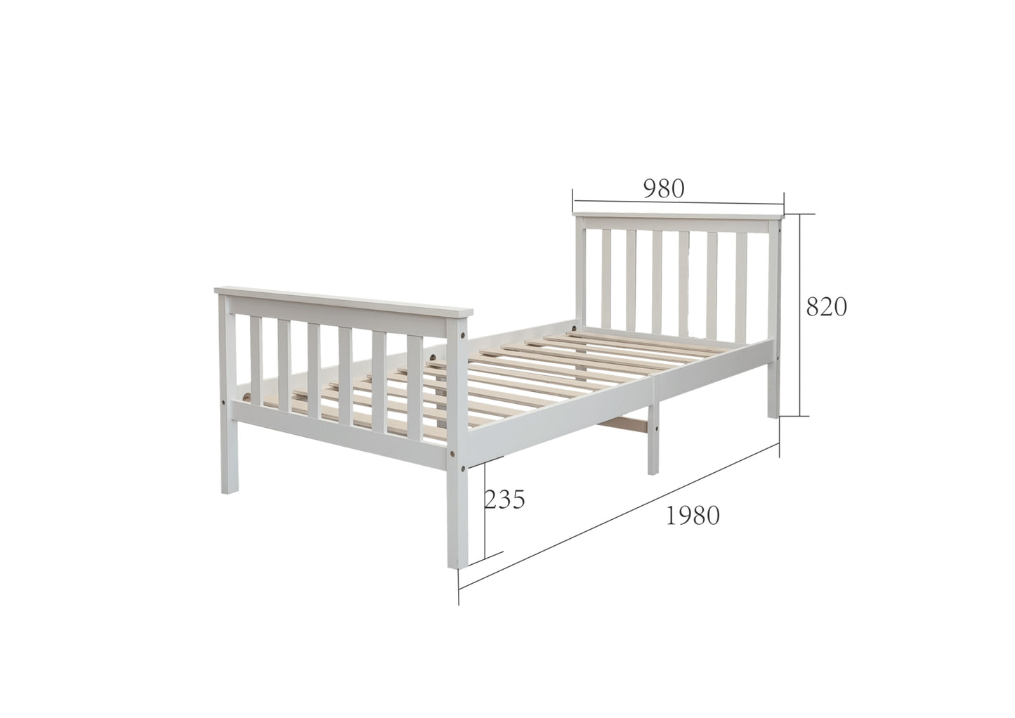 Lit Batna en bois blanc 90x190 cm – Simplicité et solidité