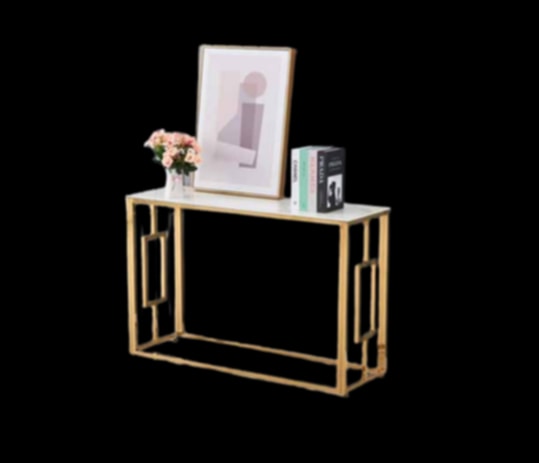 Console Sophie en Métal Doré et Marbre Blanc 120x40x78 cm