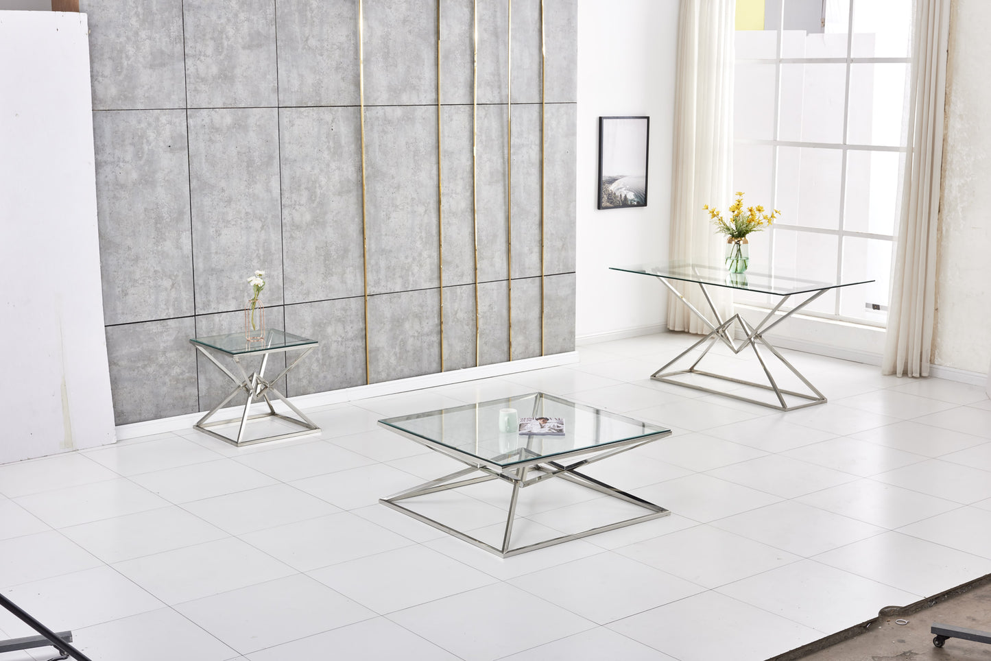 Table Basse Carrée Pyramide – Pieds Chrome & Design Moderne 100x100x45 cm