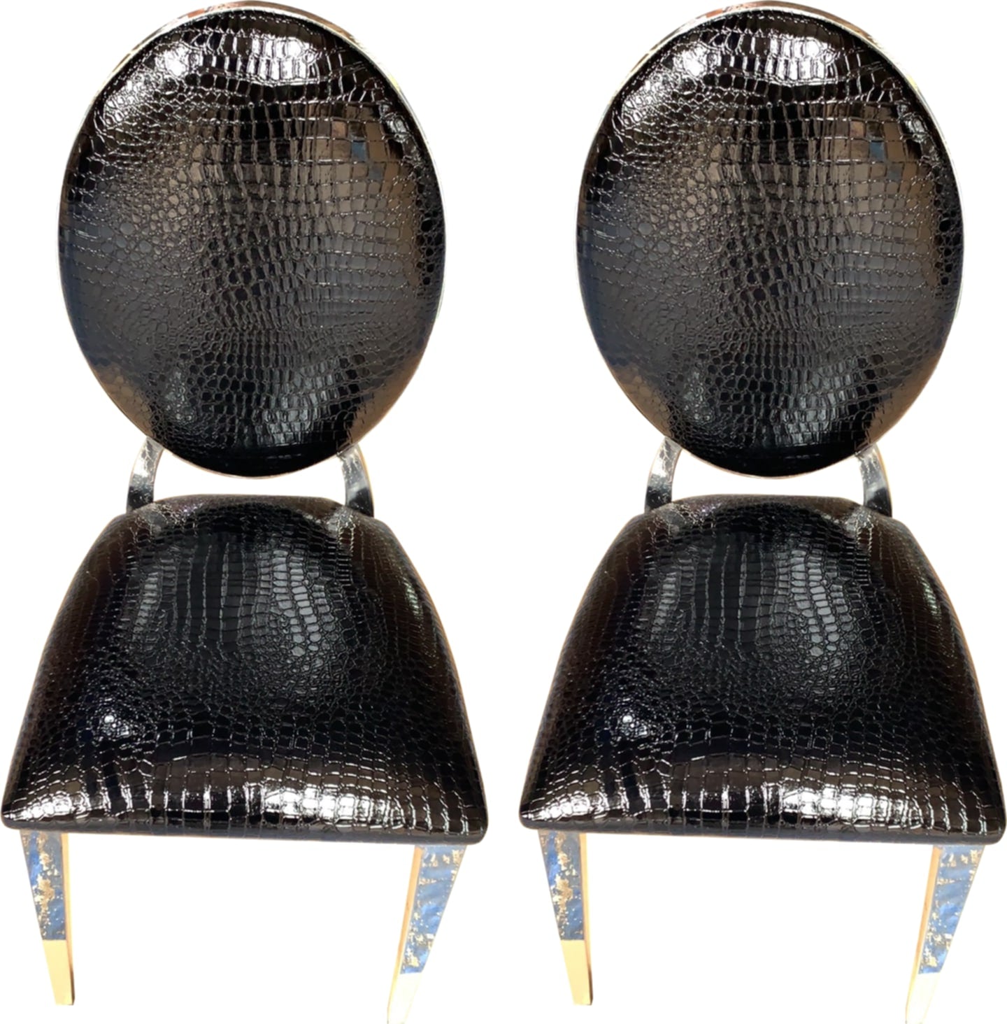 Chaise Médaillon en Similicuir Croco Noir – Élégance et Raffinement