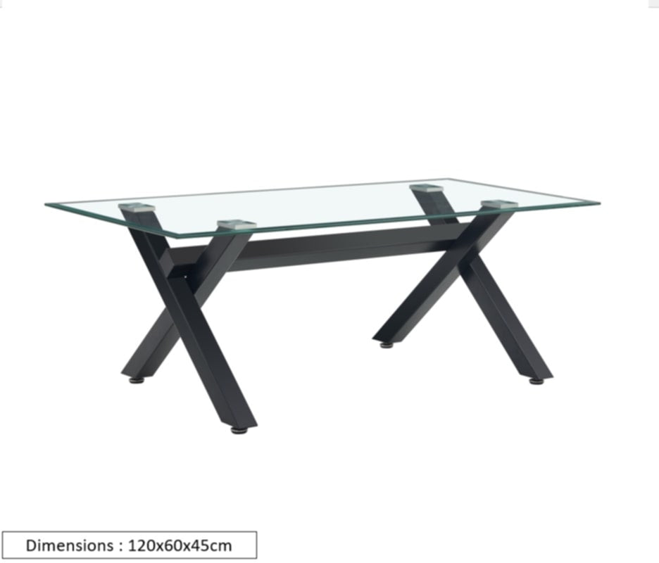 Table Basse IXE – Structure Métal & Plateau Verre Transparent 120x60x45 cm