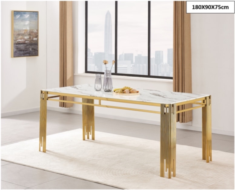 Table à manger Flute – Pieds gold et plateau 180x90x75 cm