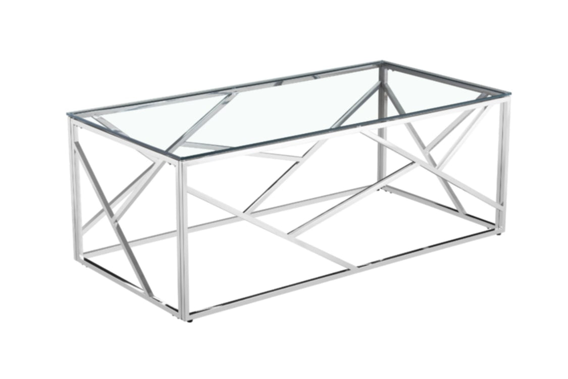 Table Basse Geomag – Pieds Inox & Plateau Transparent 120x60x45 cm
