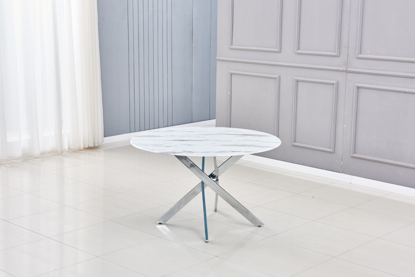 Table repas Jessica – Plateau en verre marbré blanc 100x75 cm