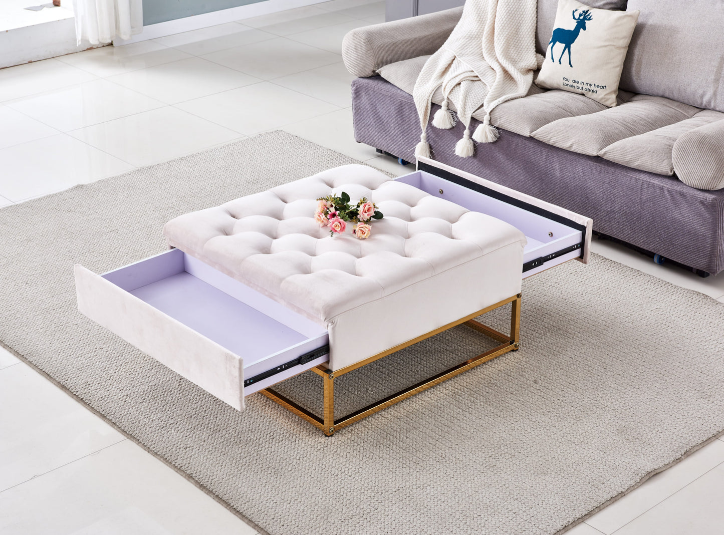 Table Basse à Tiroirs – Gold 80x80x43 cm