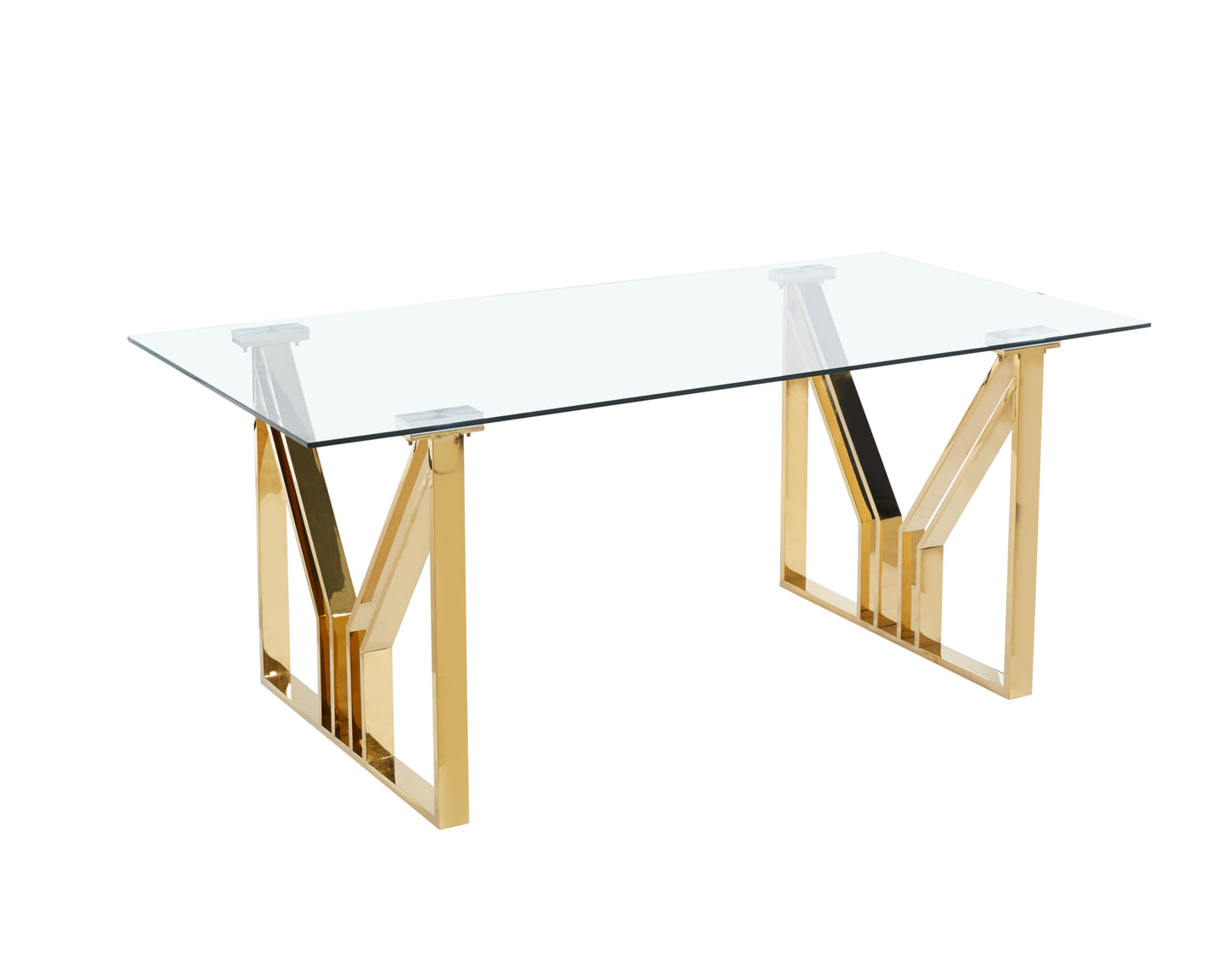 Table repas Igrec – Pieds gold et plateau transparent 180x90x75 cm