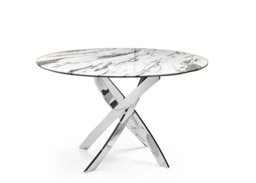 Table repas Jessica – Plateau en verre marbré blanc 100x75 cm