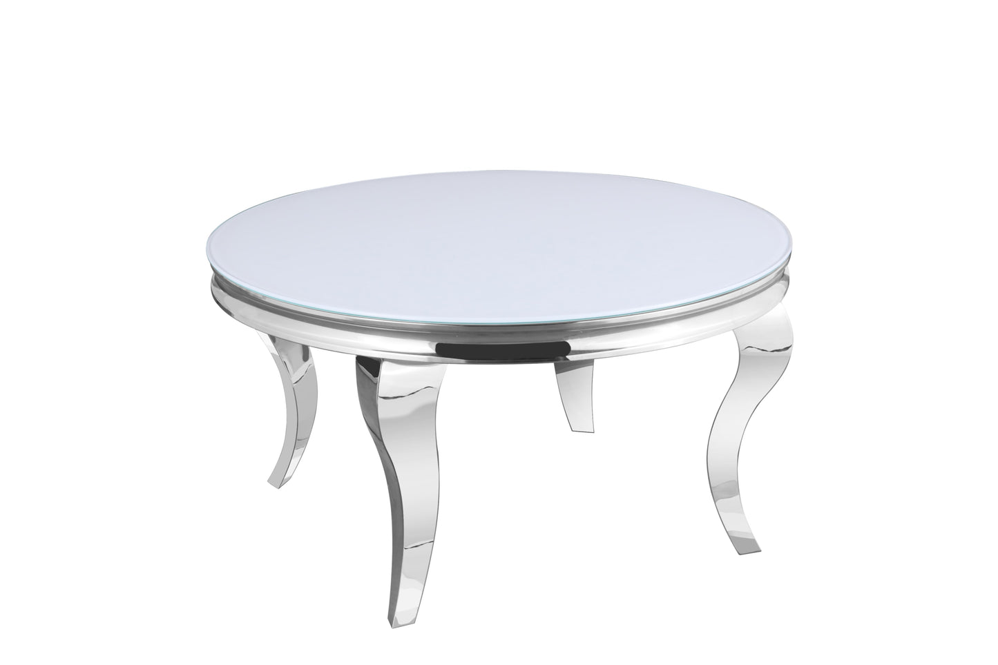 Table Basse Baroque – Chrome & Verre Ultra Blanc 80x45 cm