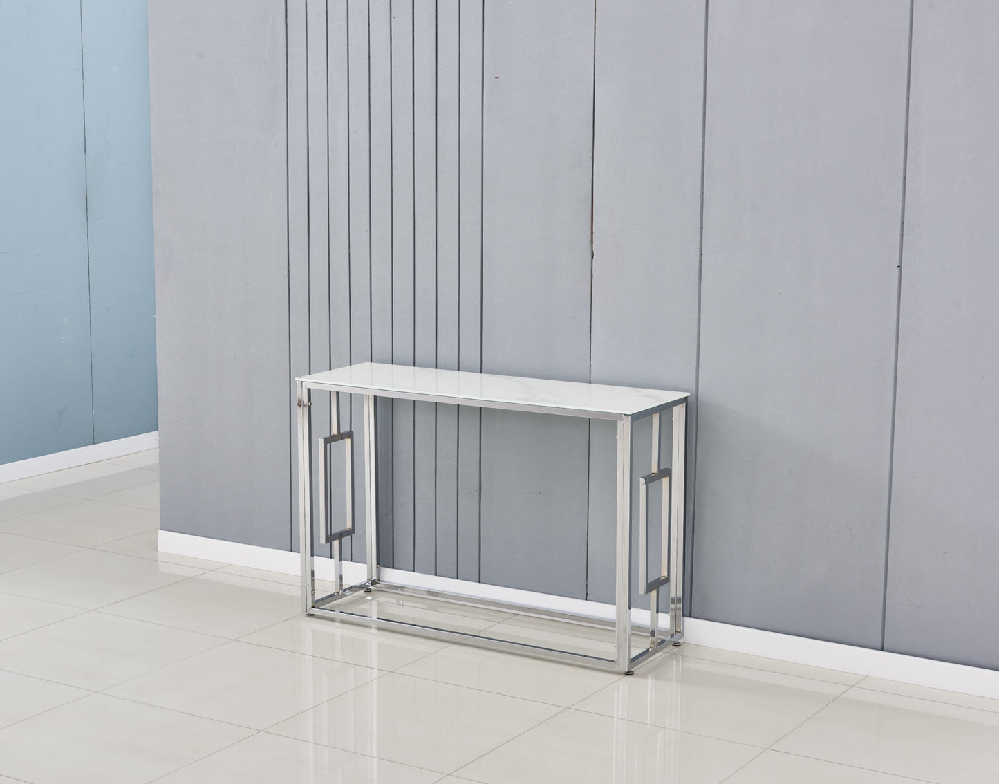Console Sophie en Chrome et Marbre Blanc 120x40x78 cm